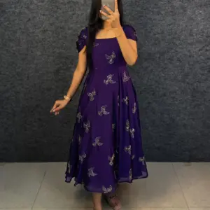 Trending Premium Space silk Maxi gown With Puff Sleeves