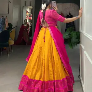 South-Style Kanchipuram Silk Lehenga Choli with Zari Weaving