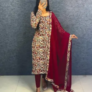 Viral Kalamkari Sideopen Kurti With Dupatta Set