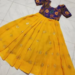 Pure Georgette Girls Silk Embroidery Gown