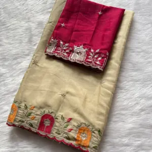 Georgette Embroidered Saree with blouse