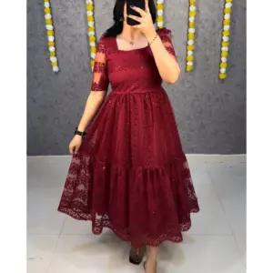 Beautiful Elegant Flower Embroidery Sequence Work Frocks