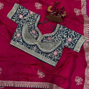 Satin Embroidered Saree with Blouse