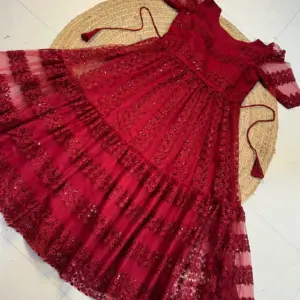 Beautiful Elegant Flower Embroidery Sequence Work Frocks