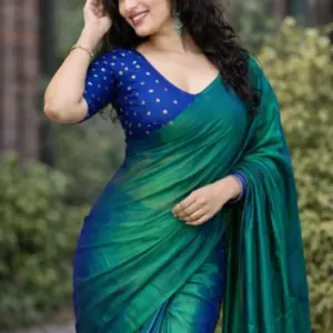 Elegant Peacock Blue Malai Silk Saree with Tassels