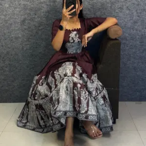 Trending Kalamkari khalahasti Pure Cotton Printed kota Maxi Gown