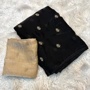 Two Tone Space Silk Sarees With Leaf Hand Work Embriodery Designs