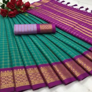 Arani Pattu Silk Checked Sarees with Zari Border