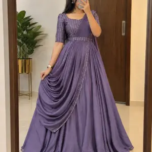 Vichitra Silk Party Gown Set