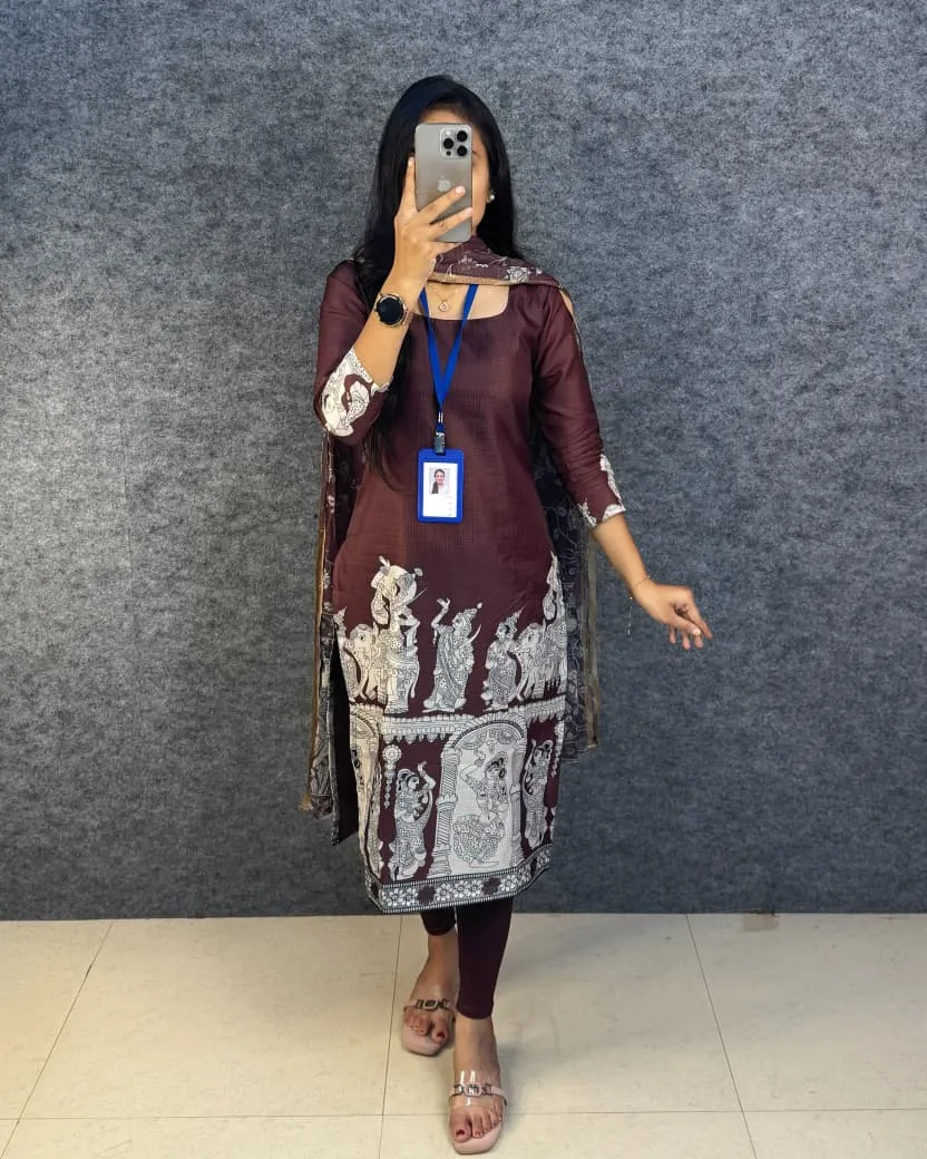 Viral Kalamkari khalahasti kota chex kurti with kalamkari dupatta