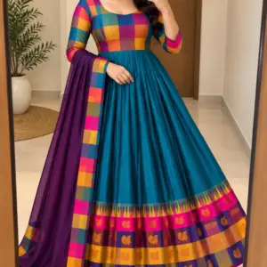 Cotton Spun Silk Anarkali Set