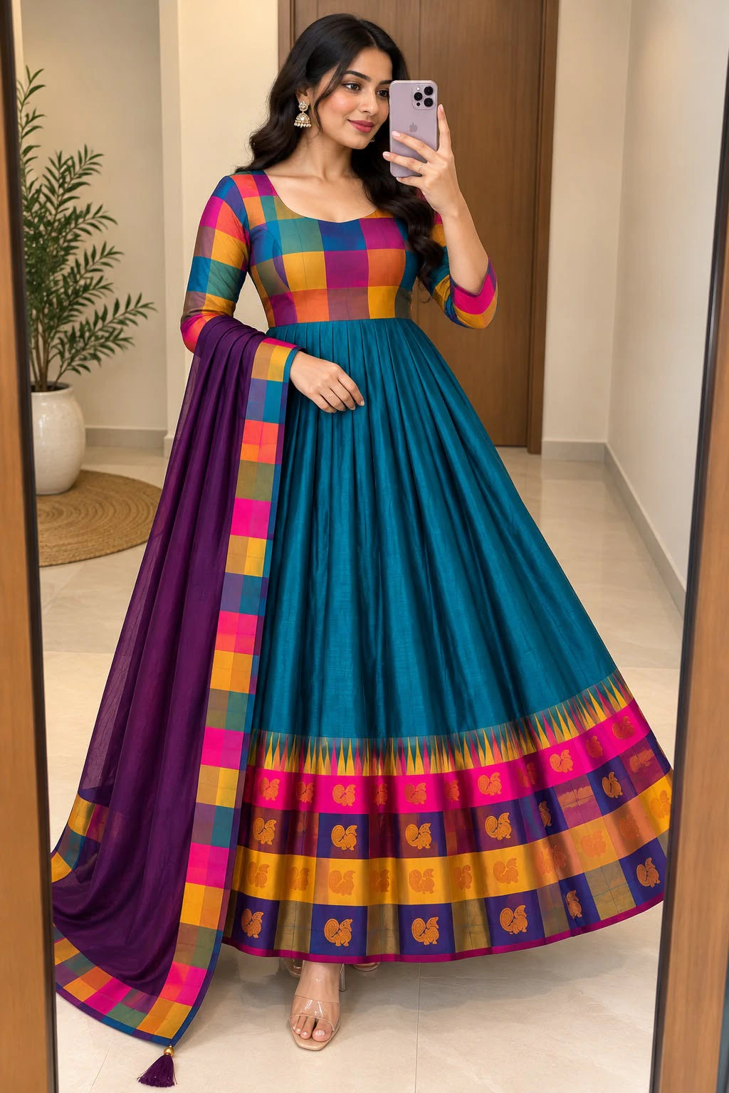 Cotton Spun Silk Anarkali Set