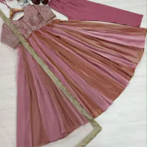 Silk Embroidered Gown Set