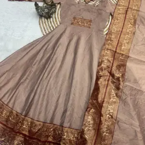 Traditional Silk Cotton Anarkali with Dupatta