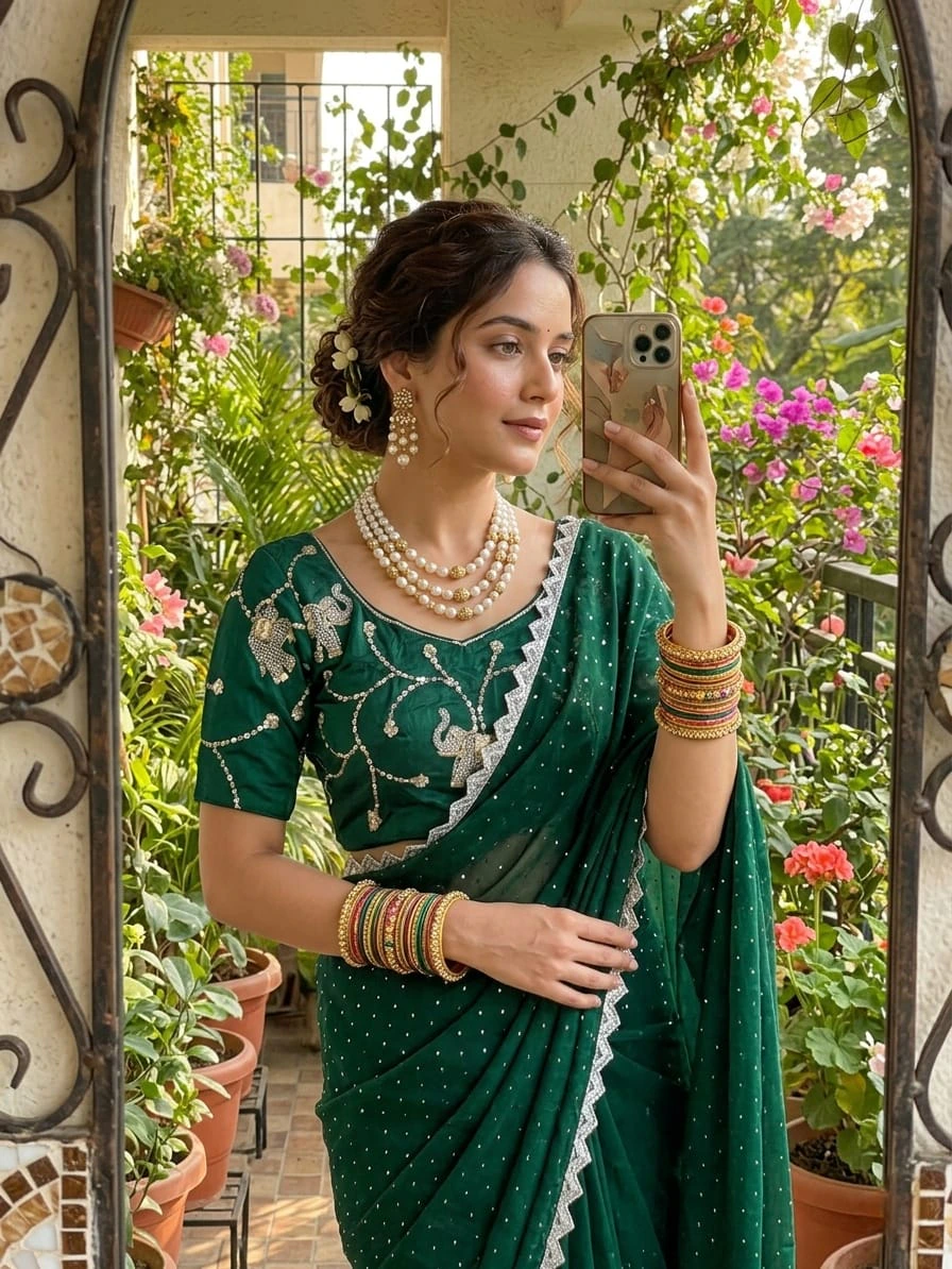 Satin Silk Saree with Blouse