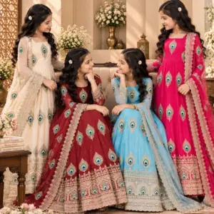Silk Embroidered Kids Gown Set
