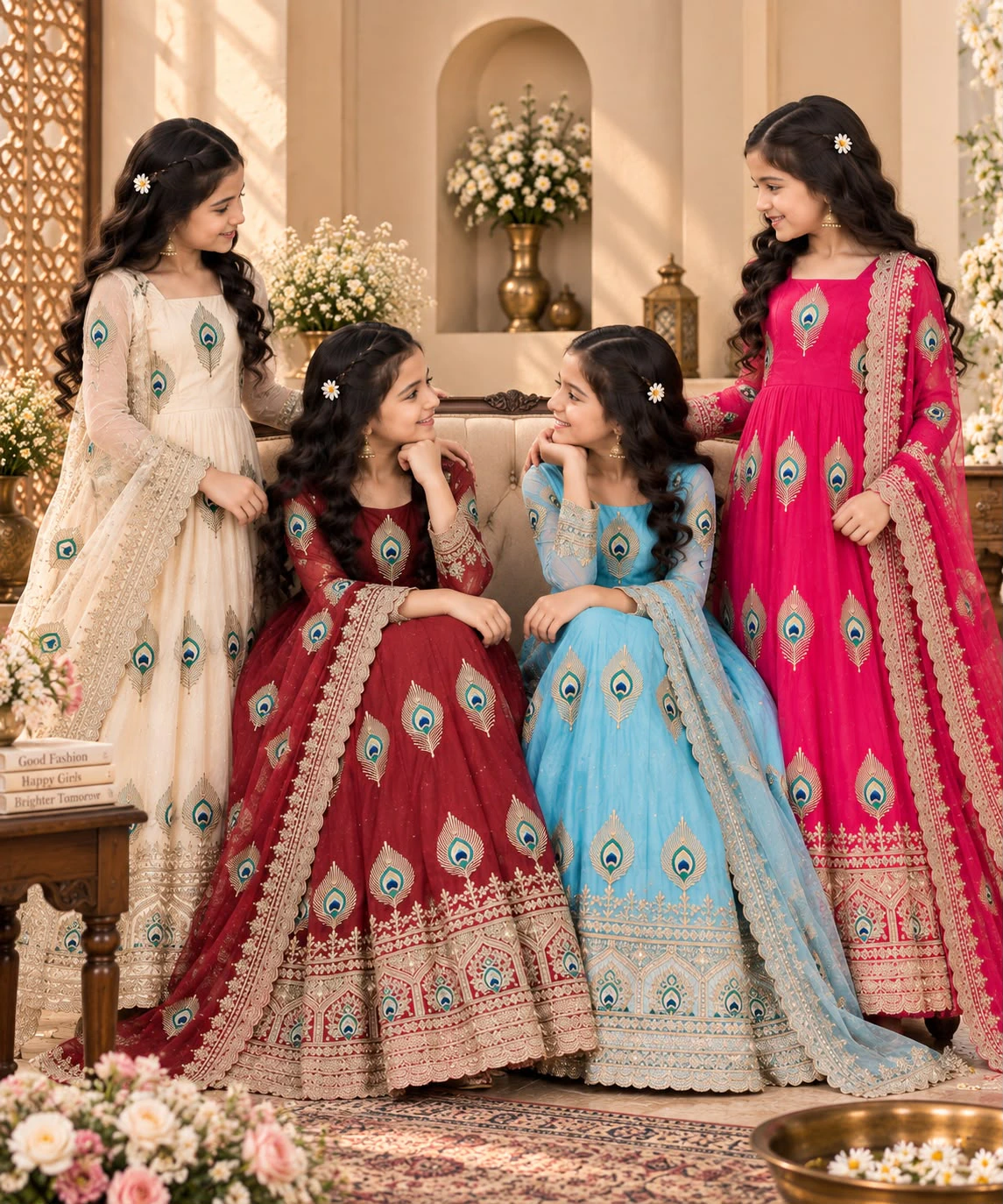 Silk Embroidered Kids Gown Set