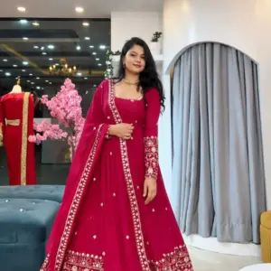 Crunchy Silk Embroidered Gown Set