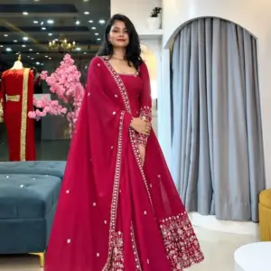 Crunchy Silk Embroidered Gown Set