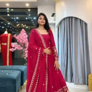 Crunchy Silk Embroidered Gown Set