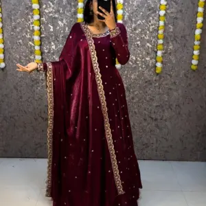 Trending Space Silk Rich sequence embroidery Gown With Dupatta