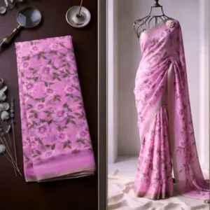 Linen Floral Saree with Blouse
