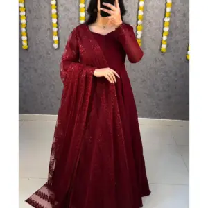 Premium Faux Georgette Gown With Embroidery Dupatta