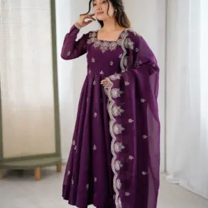 Elegant Embroidery Sequence Designer Anarkali Three Piece Set