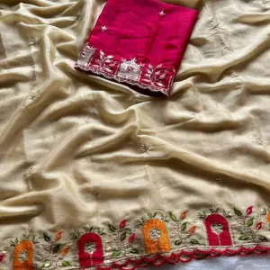 Georgette Embroidered Saree with blouse