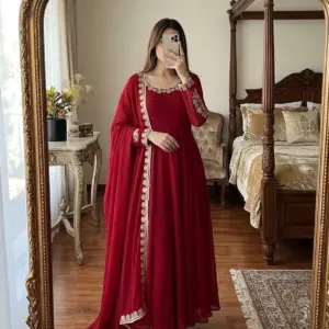 Fox Georgette Embroidered Gown Set