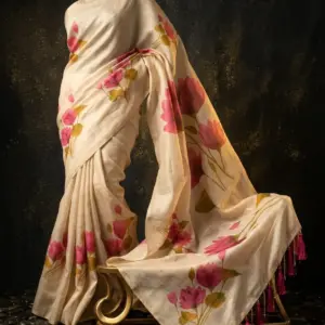 Digital Tissue Sarees with Blouse – Off White with Multicolor