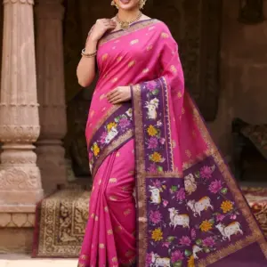 Zari Border Saree with Blouse – Pink