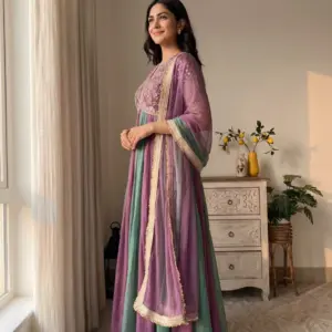Silk Embroidered Gown Set