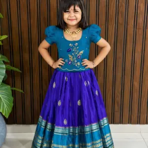 Silk Zari Woven Kids Lehenga