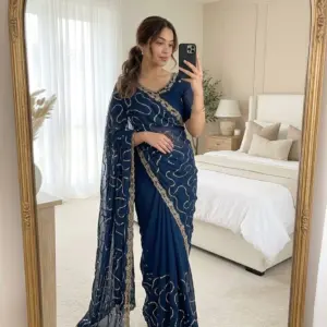 Satin Embellished Saree with Blouse