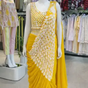 Trending Embroidery Sequence work Ready to Wear Saree Set with Embroidery Blouse