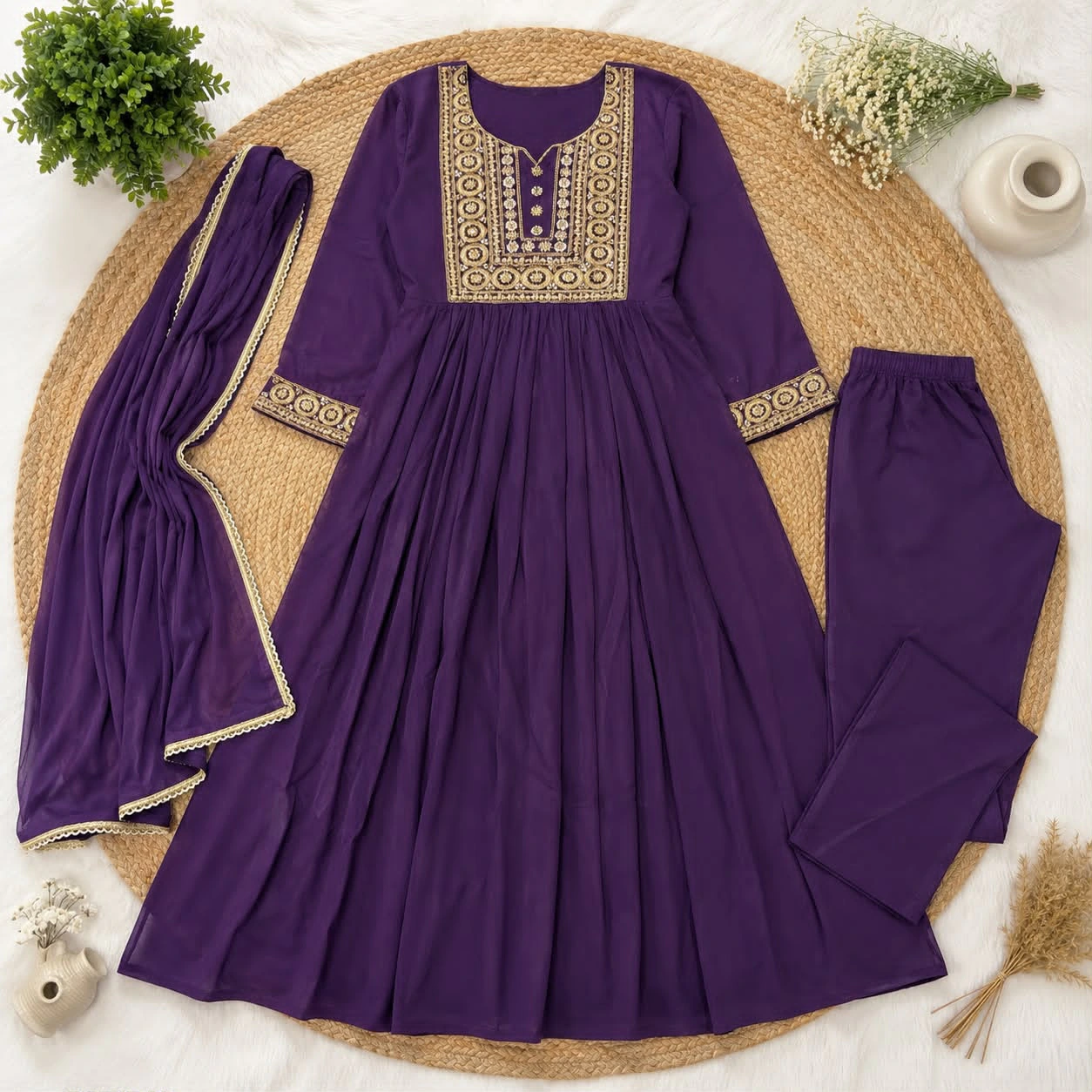 Mehrab Designer Anarkali Suit Set with Gold Embroidery