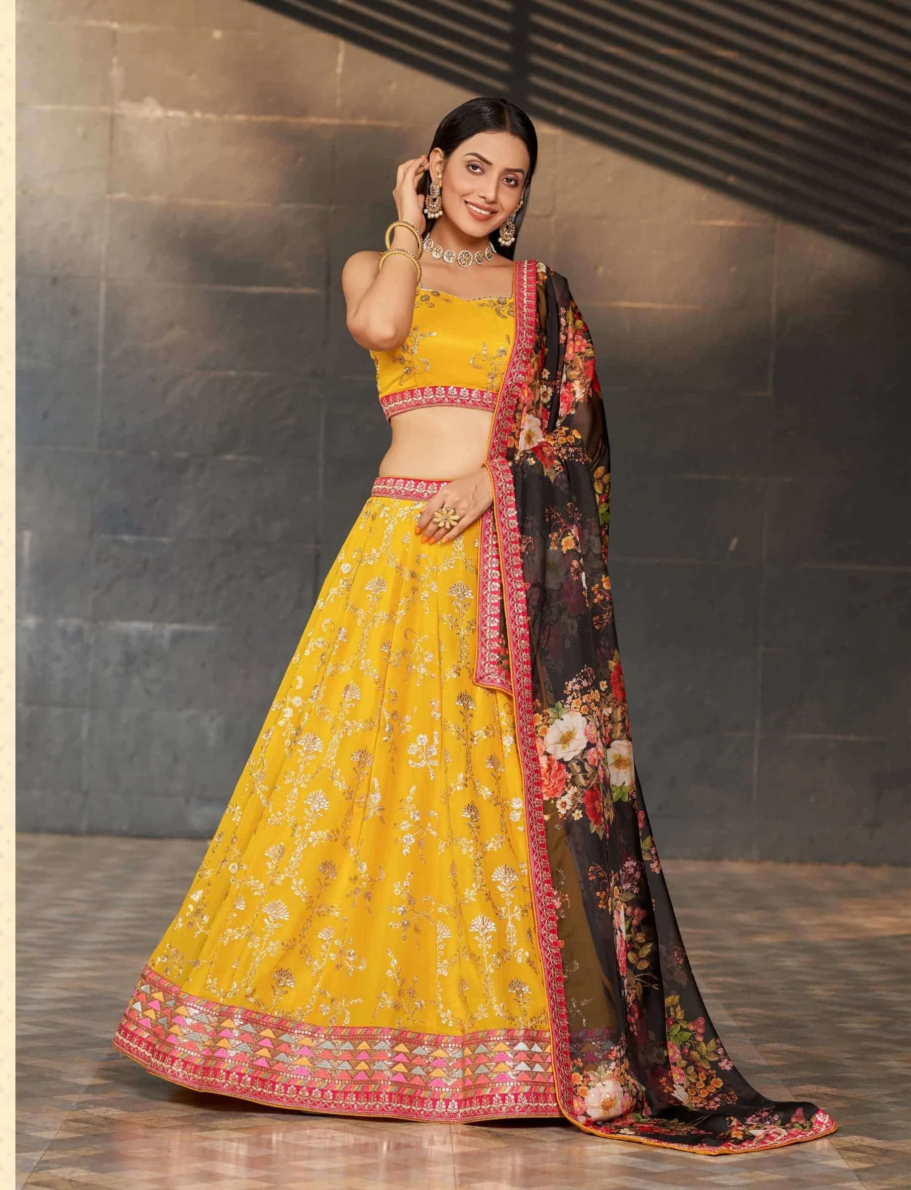 Zeel Clothing Golden Palm 8001 Georgette Lehenga