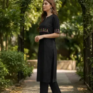 Cotton Embroidered Kurti & Pant Set