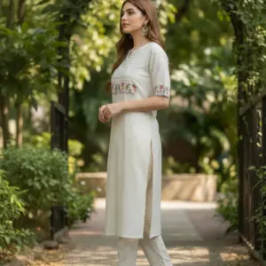 Cotton Embroidered Kurti & Pant Set