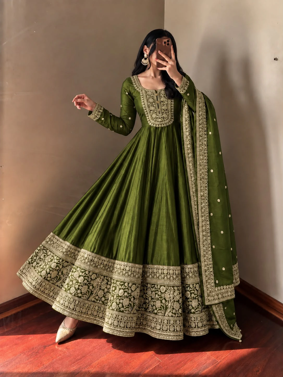Roman Silk Anarkali Set – Design 2
