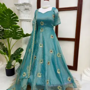 Salsa Silk Gown with Pant Set & Dupatta