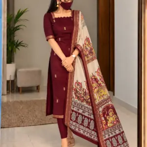 Cotton Top with Chennuri Silk Kalamkari Dupatta