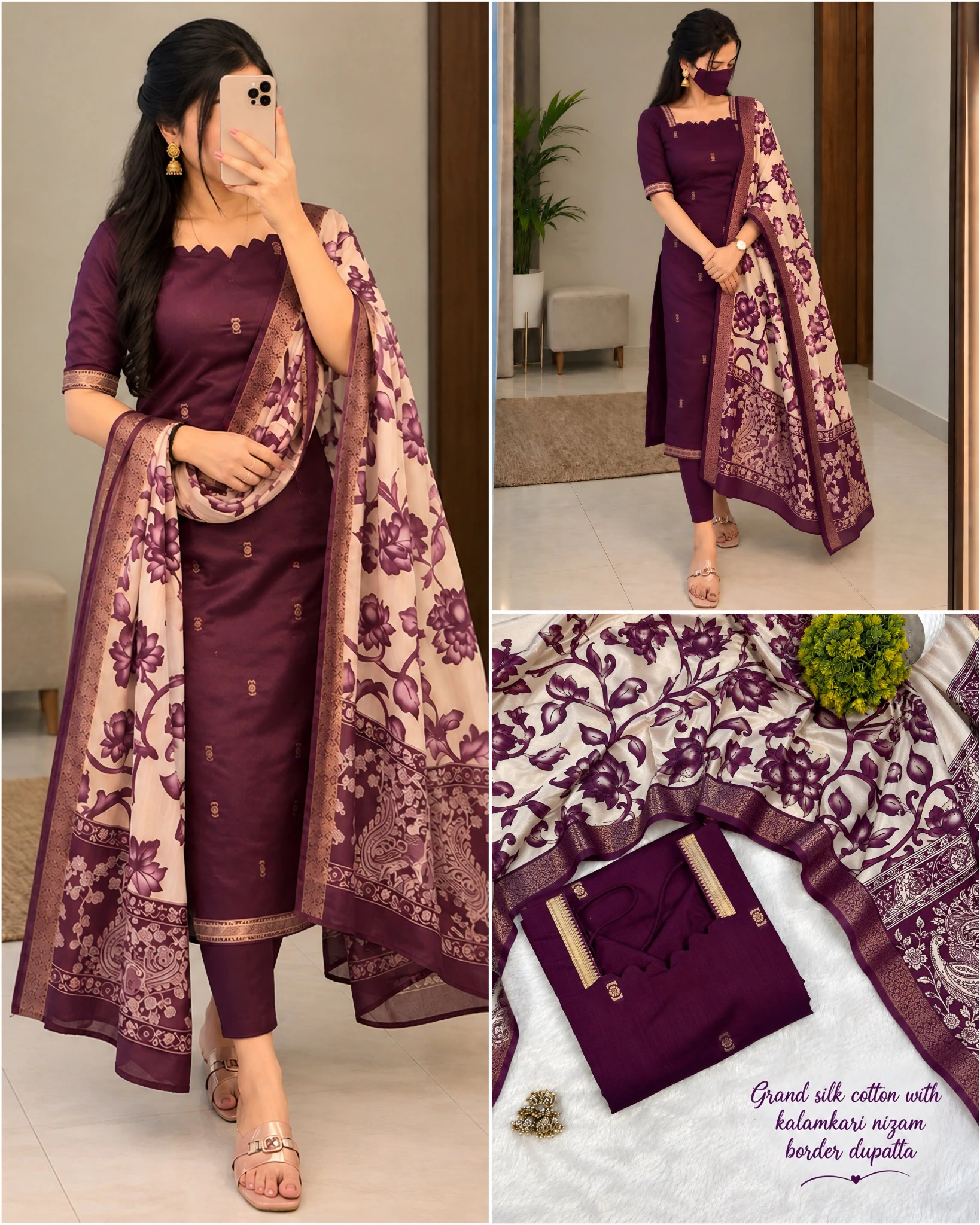 Cotton Top with Chennuri Silk Kalamkari Dupatta
