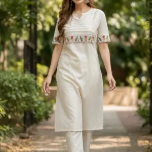 Cotton Embroidered Kurti & Pant Set