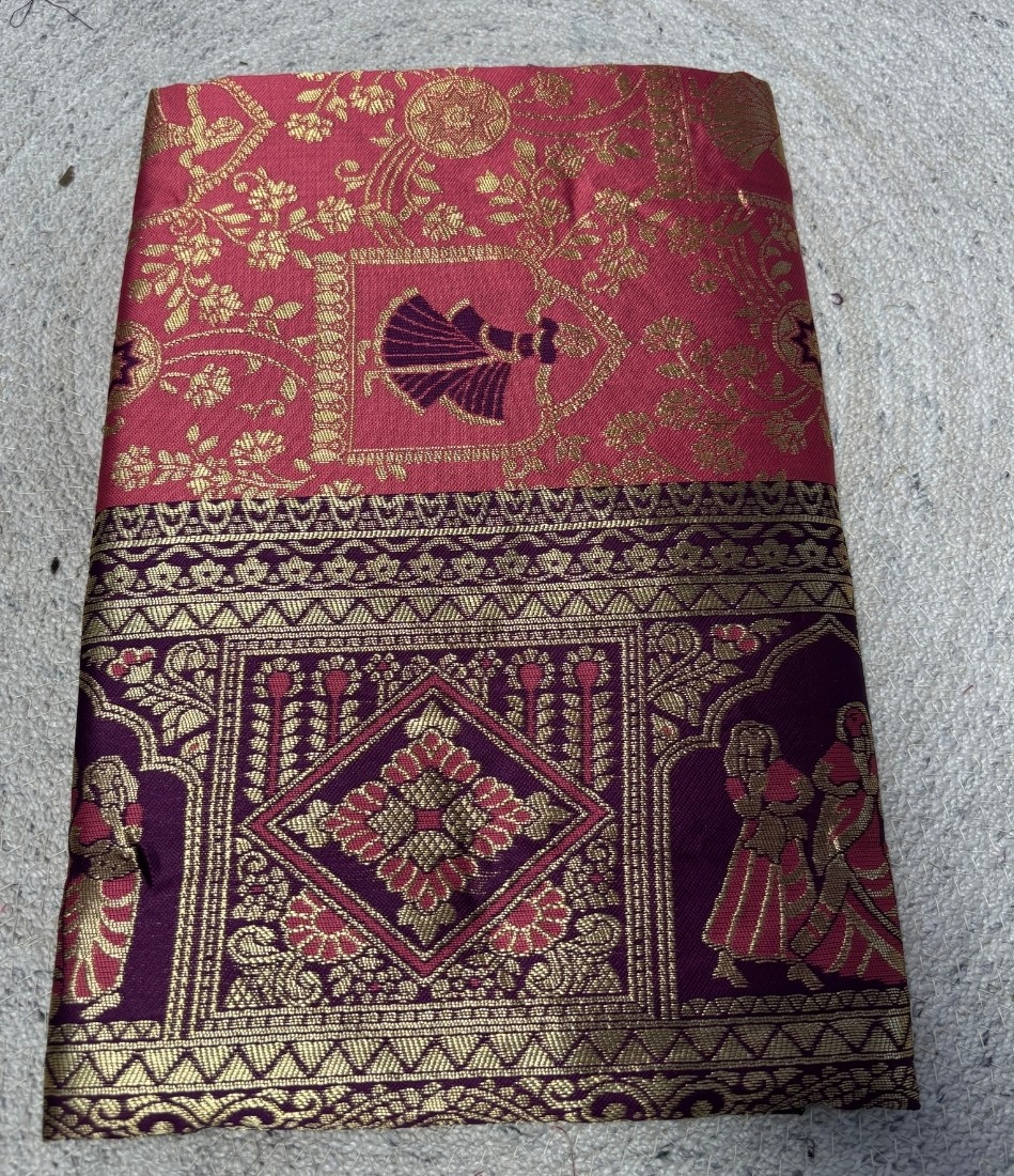 Generic Women's Jacquard Printed Saree With Unstitched Blouse - 5.5 Mtr (Pink-Purple)