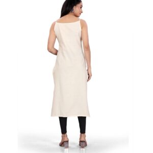 Generic Women's Khadi Cotton Floral-Paisley Printed Scoop Neck Sleeveless Kurti (Off White)