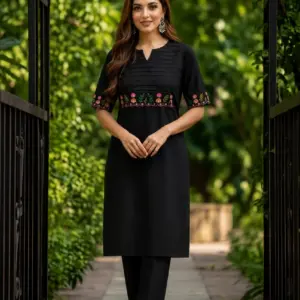 Cotton Embroidered Kurti & Pant Set