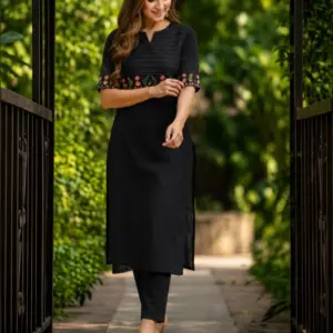 Cotton Embroidered Kurti & Pant Set