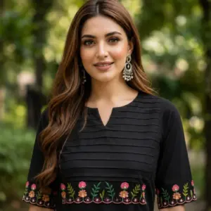 Cotton Embroidered Kurti & Pant Set